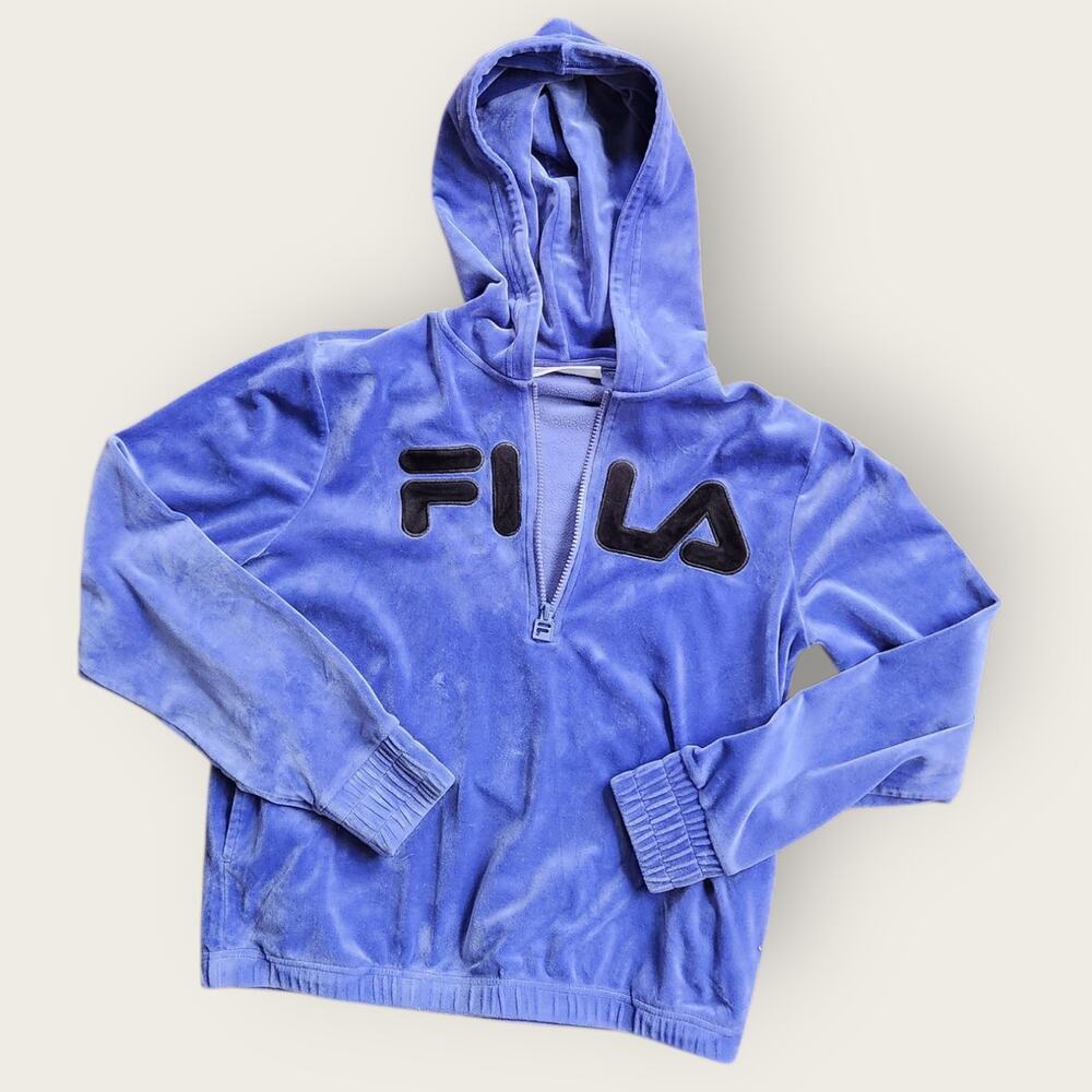 FILA Pullover Womens Sz S Violet-Blue Velvet Soft Sporty Athletic 1/4 Zip Hooded